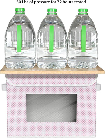 Univivi Fabric Foldable Storage Boxes [4-Pack] Large Collapsible Stackable Storage Bins with Lids, Closet Organizers and Storage Cube Basket for Home, Office, Bedroom (Pink, 17”x 12” x 12”)