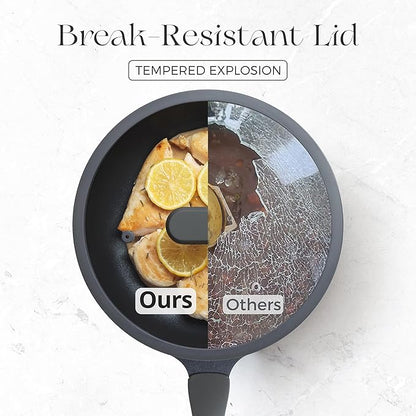 PRICUSIS Nonstick Frying Pan with Lid, 8/10 Inch Skillet with Stay Cool Handle, Fully Coated, Induction Compatible & Oven Safe, 100% Dishwasher Safe, PTFE & PFOA Free（10 Inch, Black Sesame）