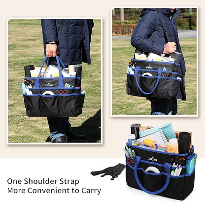 Large Multi-Functional Carrying Bag, 600D Nylon Artist Tote Bag with 16 Pockets Caddy for Art, Craft, Sewing, Make-up or School, Medical, Office Supplies Organizer, Blue