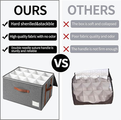 Stemware Storage Cases,Wine Glass Storage Box,with Dividers,Holds 12 Red or White Wine Glasses, Durable Glassware Storage Containers for Crystal or Stemware (Grey red, 2 Stemware storage cases)
