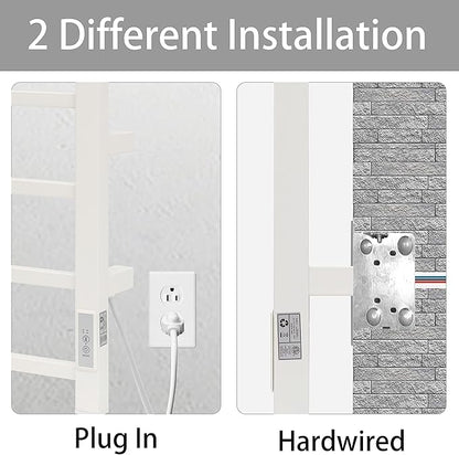 KEG Towel Warmer 4 Bars for Bathroom Wall Mounted Bath Towel Heater Hardwired and Plug-in with Built-in Timer White Square white TW-4s-W Towel warmer 4 bars white