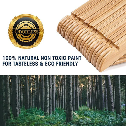 Wooden Hangers 60 Pack,Wood Hanger,Solid Shirt Hangers with Pants Bar,Heavy Duty & Slim Coat Hanger,for Suit Coat Jacket Pants（Natural）