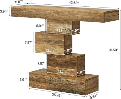 Tribesigns 42.5" Farmhouse Console Table, Narrow Wood Sofa Table Behind Couch with Geometric Base, Industrial Entryway Accent Table for Living Room, Hallway, Entrance (Light Brown)