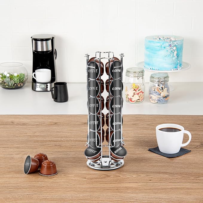Restaurantware Restpresso 5.5 x 13 Inch Coffee Capsule Holder 1 Durable Pod Carousel - Holds 24 Dolce Gusto Pods 360-Degree Rotatable Iron Espresso Pod Organizer Pods Not Included