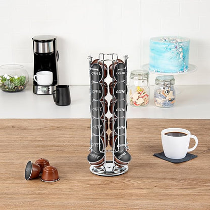 Restaurantware Restpresso 5.5 x 13 Inch Coffee Capsule Holder 1 Durable Pod Carousel - Holds 24 Dolce Gusto Pods 360-Degree Rotatable Iron Espresso Pod Organizer Pods Not Included