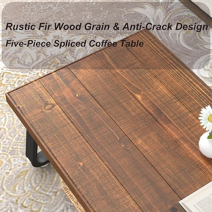 IBF Rustic Coffee Table, Industrial Solid Wooden Tea Table, Farmhouse Real Wood Center Coffee Table, Modern Minimalist Rectangle Cocktail Table, 39 in