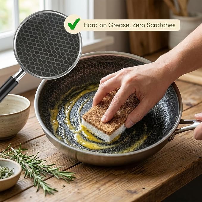 Kitchen Sponges 10 Pack - Natural Cellulose Sponge with Coconut Scrubber - Plant Based Sponges - Biodegradable Kitchen Sponge - Non-Scratch Sponges for Dishes - Eco Friendly Kitchen Sponges