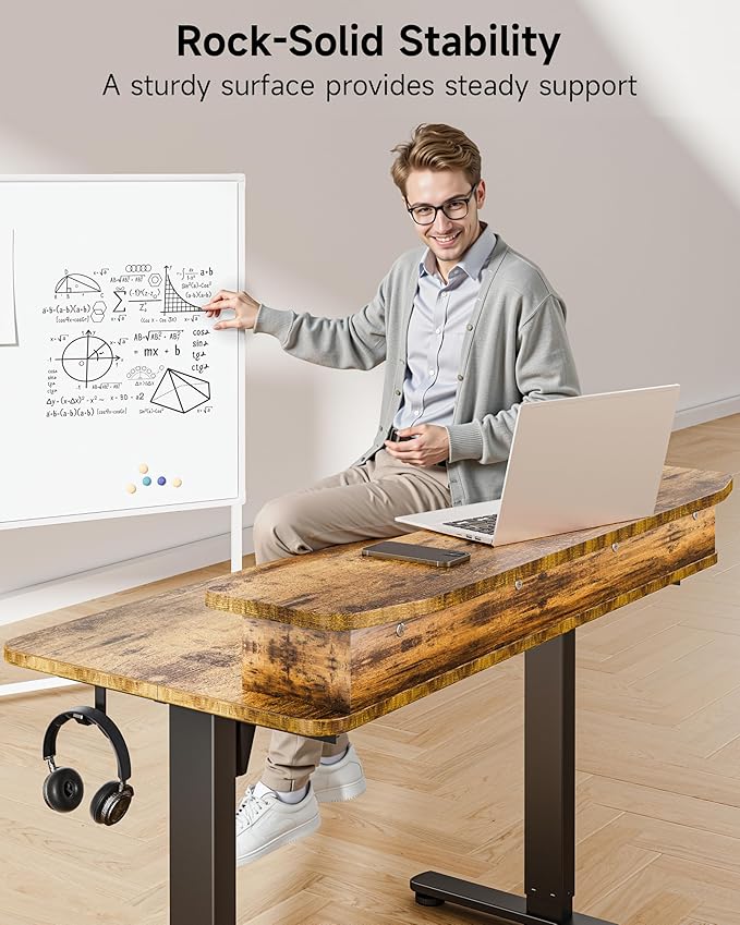 BIZUM Standing Desk with 2 Drawers Computer Desk-Stand up Desk Home Office Gaming Memory Desks C-Clamp Mount Compatible, 48x24 Inch Rustic Brown