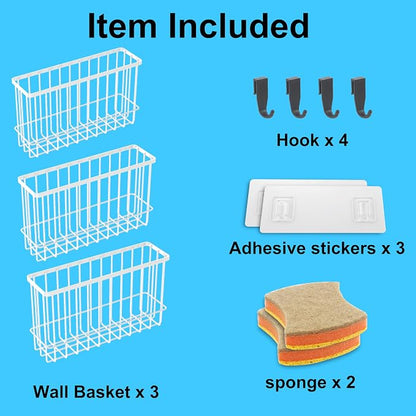 Cabinet Door Organizer 3Pcs, Foil and Plastic Wrap Organizer with 2 Sponges, Cabinet Door Storage with 3 Caddy Adhesive, for Aluminum Foil, Plastic Wrap, Wool Dryer Balls, White,(Small, Medium, Large)