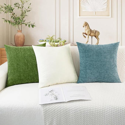 CaliTime Throw Pillow Covers Decorative 16 X 16 Inches Pack of 2 Cozy Chenille Cushion Cases for Couch Sofa Bed Living Room Home Forest Green