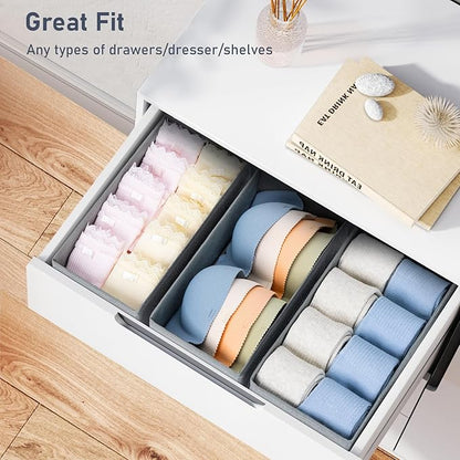 DIMJ Drawer Organizer Clothes - Underwear Organizer Small Sock Organizer Closet Organizers and Storage Box Dresser Drawer Dividers for Baby Clothes,Bra,Socks, Belt, Tie, Set of 6,Grey