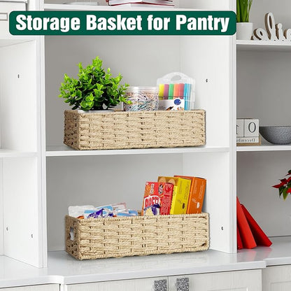 dreamkey Nesting Paper Rope Storage Baskets for Organizing with Handles - Small HandWoven Toilet Paper Basket for Back of Toilet Tank Top - Decorative Storage Baskets, 14 Inch