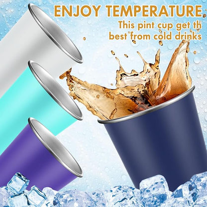 Mimorou 20 Pack 16 oz Stainless Steel Pint Cups Metal Cups Unbreakable Drinking Water Tumblers Stackable Tumbler for Adults Bar Home Restaurant Travel Picnic Camping Outdoor (Colorful)