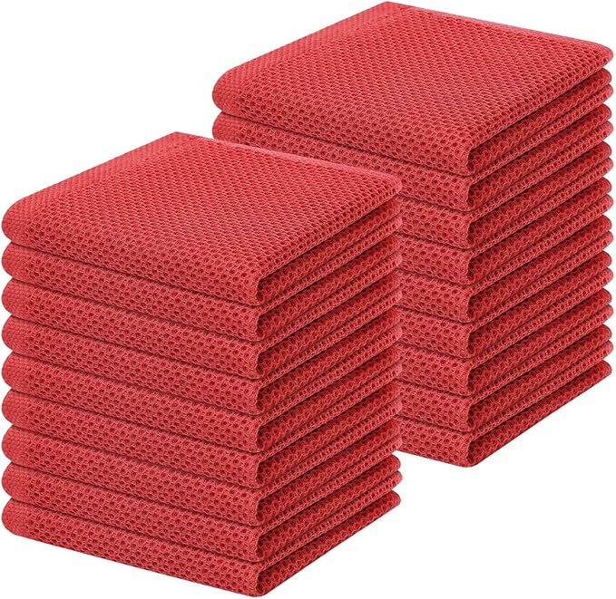 Homaxy 100% Cotton Waffle Weave Kitchen Dish Cloths, Ultra Soft Absorbent Quick Drying Dish Towels, 12 x 12 Inches, 18-Pack, Brick Red