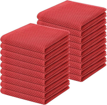 Homaxy 100% Cotton Waffle Weave Kitchen Dish Cloths, Ultra Soft Absorbent Quick Drying Dish Towels, 12 x 12 Inches, 18-Pack, Brick Red