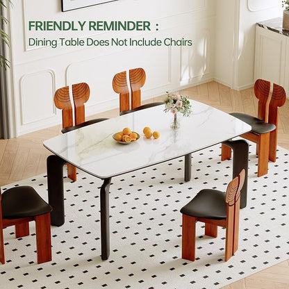 59'' Modern Dining Table, Sintered Stone Dining Table, Rectangular Slate Patio Table with Metal Legs, Indoor-Outdoor Ceramics Table for Patio, Backyard, Scratch and Heat Resistant