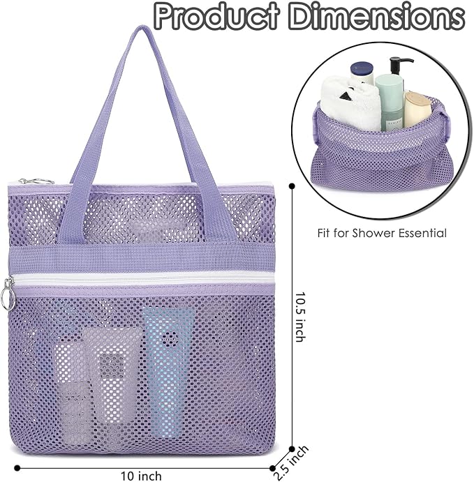 GYEUKHAM Portable Mesh Shower Caddy with 2 Zipper Pockets & Dual Handles, Quick-Drying Hanging Shower Tote for College Dorm, Gym, Travel & Camping, Purple