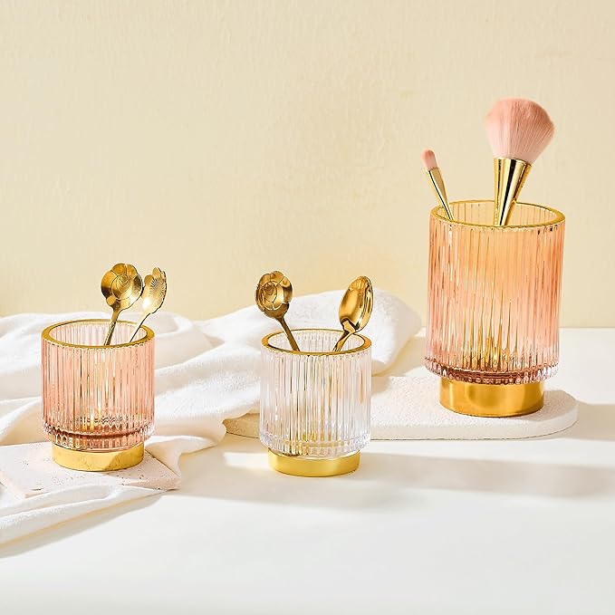 Makeup Brush Holder Organizer,Toothbrush Holders,Desk Pen Pencil Holder,Multifunctional Vintage Glass Brush Cup(A3-33-US)