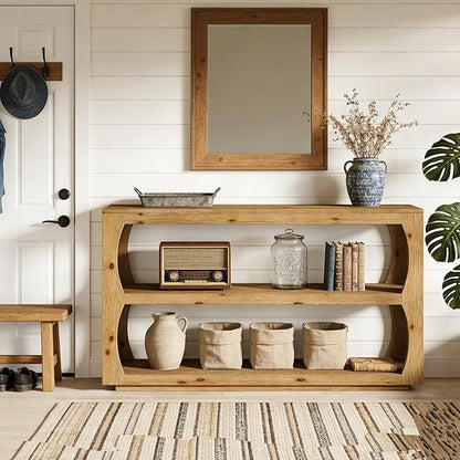 Solid Wood Console Table with 3-Tier Storage, 63" Long Farmhouse Narrow Entryway Sofa Table for Hallway, Living Room, Foyer, or Bedroom