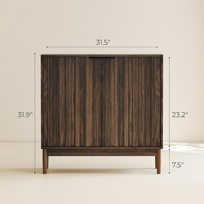 Fluted Cabinet with Storage, Buffet Cabinet Sideborad with 2 Doors, Brown Buffet Storage Accent Cabinets with Adjustable Shelves for Living Room, Entry, Hallway, Kitchen