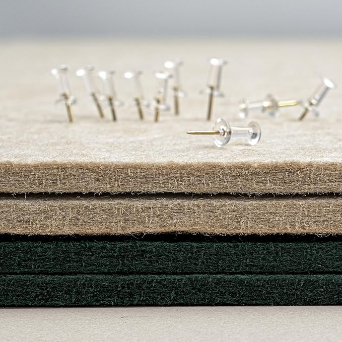 Bulletin Board, 24 x 18 inches Felt Board Decorative Pin Board, Cork Board Alternative for Wall, Foldable Photo Board Self-Adhesive Vision Board Mood Board with 20 Pushpins - Dark Green