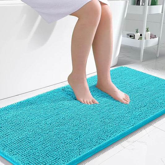 OLANLY Large Bathroom Rugs 45x27, Extra Soft Absorbent Chenille Bath Rugs, Rubber Backing Quick Dry, Machine Washable Bath Mats for Bathroom Floor, Tub and Shower, Home Decor Accessories, Aqua Sky