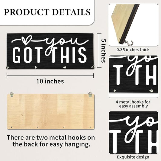 You Got This Wooden Key Holder for Wall - 5"x10" Key Organizer Hanger with 4 Hooks for Home Front Door Hallway Entryway Kitchen - Home Office Decor & Housewarming Gifts Supplies - A03