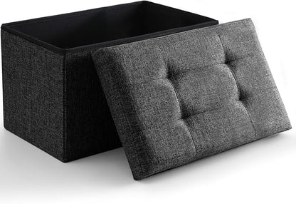 CUYOCA Storage Ottoman Cube Small Footrest Foldable Seat Foot Stools Square Tufted Ottoman Linen Black