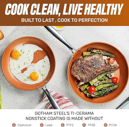 Gotham Steel Non Stick Frying Pan, 12.5” Ceramic Frying Pan Nonstick, Long Lasting Nonstick Cooking Pan, Egg Pan, Stay Cool Handle, Ultra-Durable, Stovetop Dishwasher & Oven Safe, 100% Toxin Free
