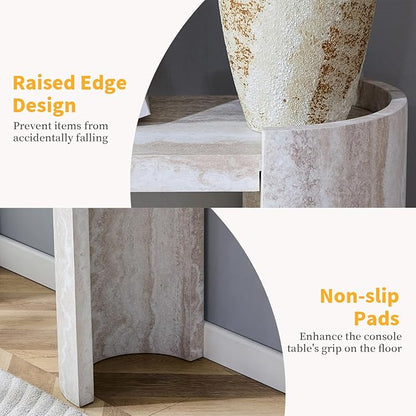 53" Console Table for Entryway, Narrow Sofa Entrance Table with Faux Mars Marble Pattern, Modern Sofa Tables with Round Raised Edge Design for Living Room, Hallway, Foyer, Home Office, Beige