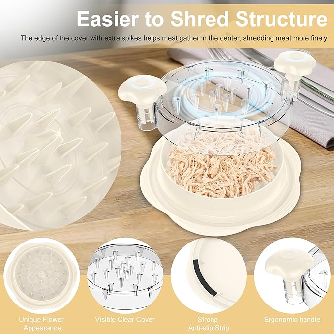 Chicken Shredder Tool Twist Large Chicken Breast Shredder with Brush&Fork, Visible Meat Shredder Machine, Strong Anti-Slip Strip, Ergonomic Handle, BPA Free, Suitable for Pork Beef Chicken (White)
