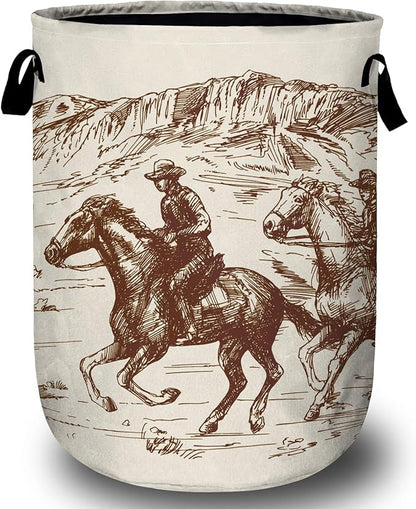 American Wild West Desert Cowboys Laundry Basket, Laundry Hamper Collapsible Oxford Cloth with Handle Clothes Toy Storage Bin for Bathroom Laundry Room Bedroom 15.7 X 20 Inch