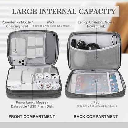 FYY Electronic Organizer, Extra Large Travel Cable Organizer Bag Pouch Portable Waterproof Double Layers All-in-One Storage Bag for iPad, Cable, Power Bank, Laptop Charger for Office/Home, Dark Grey