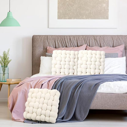 Wenqik 2 Pcs Knot Pillows Square Knotted Plush Throws Soft Accent Pillows Decoration Cushion for Couch Home Office Living Room Bedroom Bed Sofa Decor, 12'' x 13''(Cream White,Lambswool)