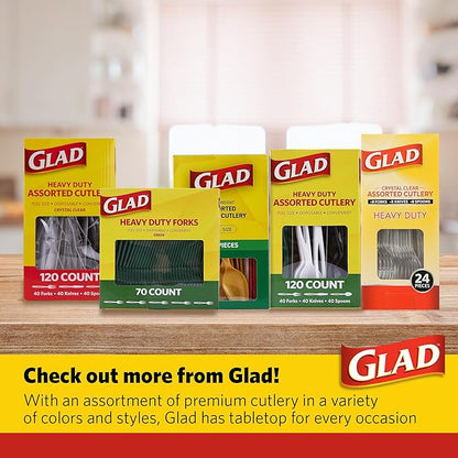 Glad Disposable Cutlery Set - Clear Heavy Duty Plastic Forks, Knives, and Spoons - 240 Piece Plasticware for Parties - Durable, Sturdy Recyclable Utensils - Great for July 4th, Thanksgiving, Christmas