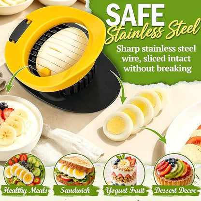NOVANO Egg Slicer, Stainless Steel Wire Egg Cutter | For Hard Boiled Eggs, Egg Salad Maker, For Avocado, Strawberry, Kiwi Fruit, Kitchen Gadget