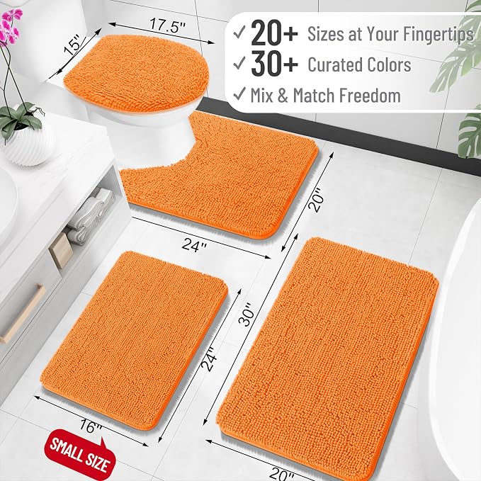 OLANLY Bathroom Rugs 35x24, Extra Soft Absorbent Chenille Bath Rugs, Rubber Backing Quick Dry, Machine Washable Bath Mats for Bathroom Floor, Tub and Shower, Home Decor Accessories, Orange