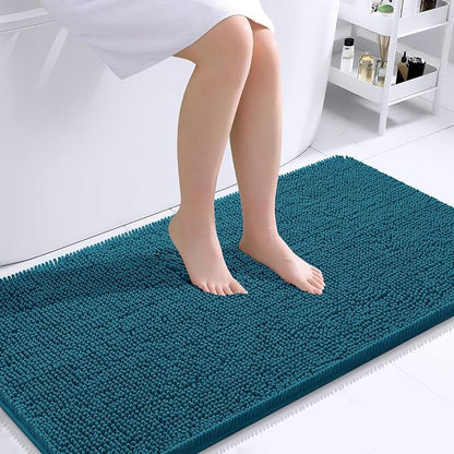 OLANLY Large Bathroom Rugs 40x24, Extra Soft Absorbent Chenille Bath Rugs, Rubber Backing Quick Dry, Machine Washable Bath Mats for Bathroom Floor, Tub and Shower, Home Decor Accessories, Peacock Blue