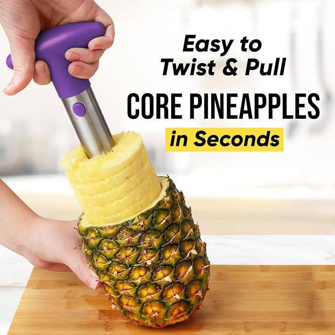 Zulay Kitchen Pineapple Corer and Slicer Tool – Stainless Steel Pineapple Cutter with Eye Remover Tool – Ergonomic Handle & Easy Core Remover – Reinforced Heavy-Duty Blade – Purple
