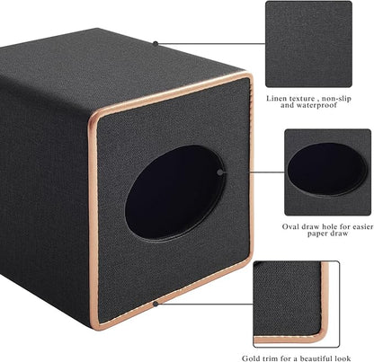 Linen Square Tissue Box Cover,Cube Tissue Box Holder－Excellent Rosegold Leather Decoration,Table Napkin Case Dispenser,Facial Tissues Organizer with Magnetic Bottom for Home Office Car(Black)