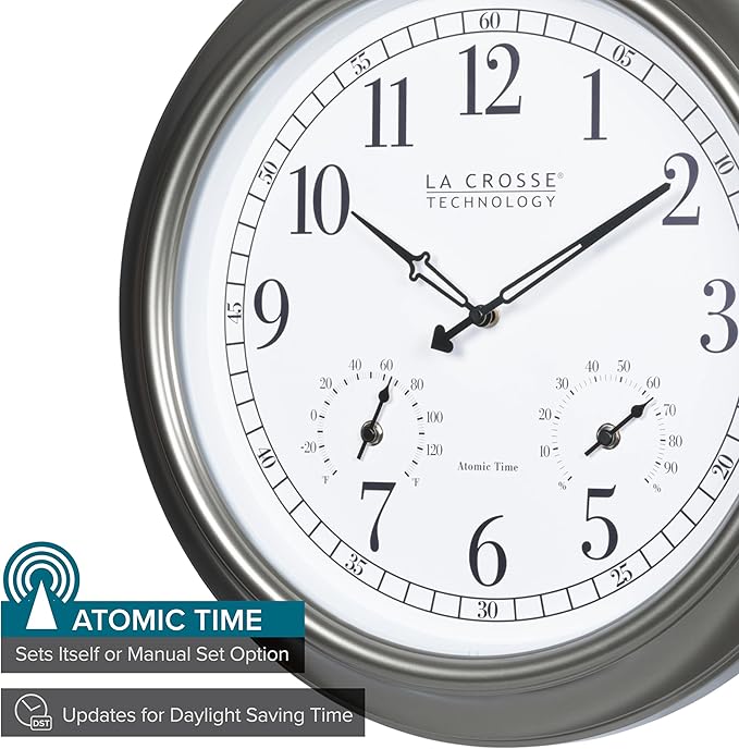 La Crosse Technology Atomic Analog Clock with Temperature and Humidity, 18" Dia. (404-00237)