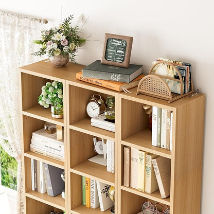 FOTOSOK 8-Tier Media Tower Rack, 11.6 X 9.3 X 71 Inches CD DVD Slim Storage Cabinet with Adjustable Shelves, Tall Narrow Bookcase Display Bookshelf for Home Office, Natural