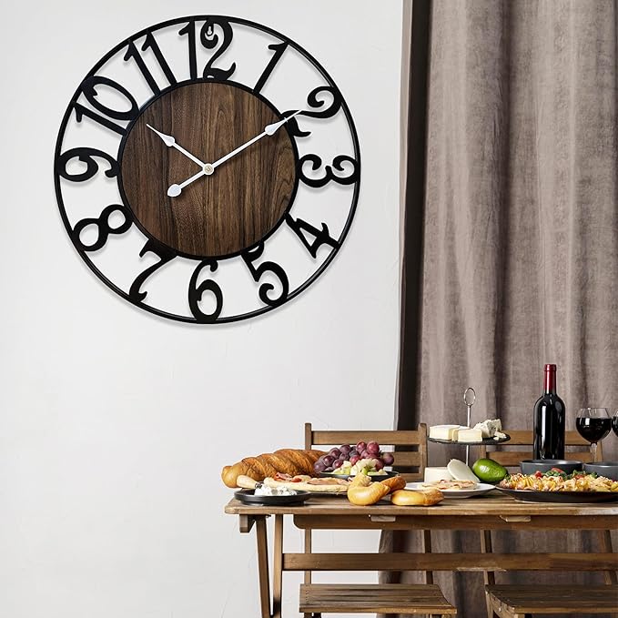 Secbeok 30 Inch Large Wall Clock for Living Room Bedroom Kitchen Mantel Decor, Battery Operated Decorative Quiet Ticking Metal Round Modern Farmhouse Arabic Numerals Big Clock Wall Decor