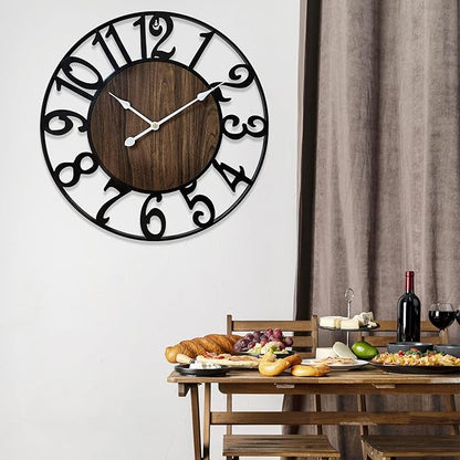 Secbeok 30 Inch Large Wall Clock for Living Room Bedroom Kitchen Mantel Decor, Battery Operated Decorative Quiet Ticking Metal Round Modern Farmhouse Arabic Numerals Big Clock Wall Decor