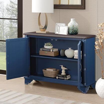 HMFULE 40" Sideboard Buffet Storage Cabinet, Retro Console Table with Solid Wood Feet Adjustable Shelf & 2 Doors for Kitchen Dining Room Living Room (Navy Blue)
