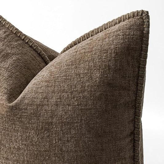 MIULEE Pack of 2 Couch Throw Pillow Covers 20x20 Inch Brown Farmhouse Decorative Pillow Covers with Stitched Edge Soft Chenille Solid Dyed Pillow Covers for Sofa Bed Living Room