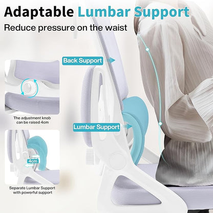 Ergonomic Office Chair,Mesh Office Chair with Lumbar Support,High Back Desk Chair with Flip-up Arms,400 lbs Big and Tall Computer Chair with Headrest,Comfy Desk Chairs (Lavender)