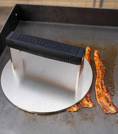 Stainless Steel Burger Smasher 3.25 LB – 8 Inch Steak Weight for Smash Burgers, Bacon, Sandwiches | Dishwasher Safe, Preheatable Protein Press with Silicone Handle | Commercial BBQ Tool