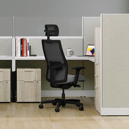 HON Ignition 2.0 Big and Tall Office Chair with Headrest, 450lbs Weight Capacity, Extra Wide Seat, Tilt Recline, Swivel Wheels, Heavy Duty Office Chair, Comfortable for Long Hours, Black Frame, Ash