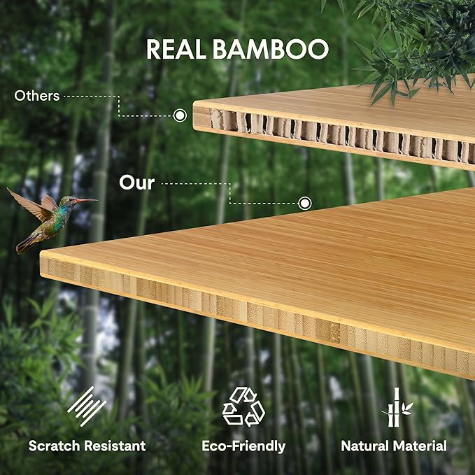 FLEXISPOT EN1 Bamboo Standing Desk, 48 x 24 Inches Whole-Piece Electric Height Adjustable Desk (White Frame + Bamboo Top, 2 Packages)